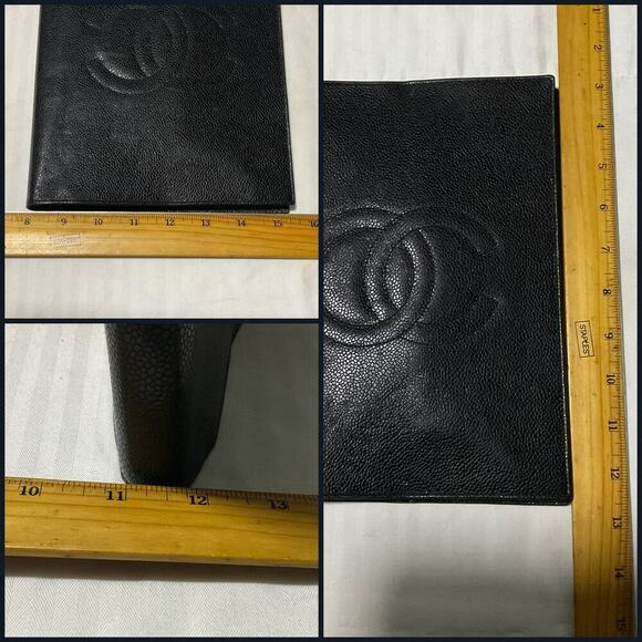 CHANEL Vintage Caviar Leather Black Diary Notebook Tablet Cover CC Stitch Motif. - Picture 13 of 14